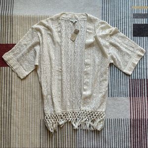 NWT | American Eagle | Size XS/S Cream Lace Kimono w/Tassels | Neutral B…